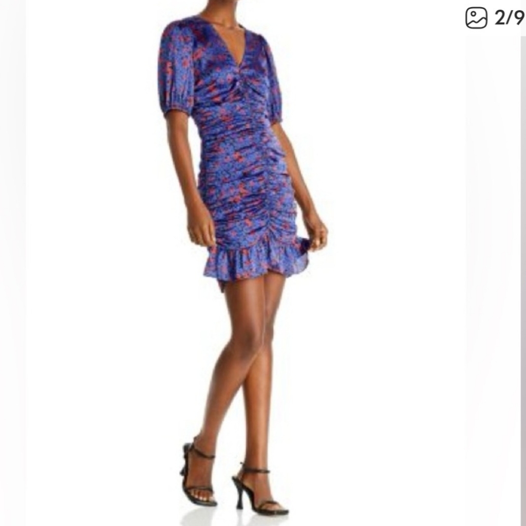 Rails Vibrant Blue/Purple And Red Ruched Mini Dress, Short Sleeves Size S.